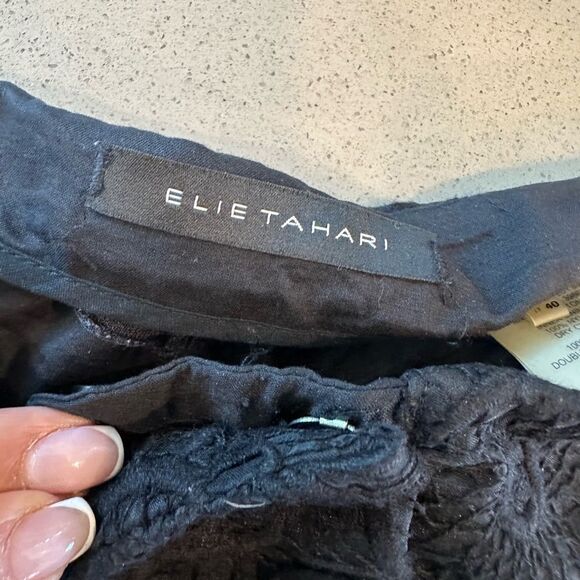 Elie Tahari Women's Black Floral Embroidered Lace Overlay Melissa Pants Size 4 - Picture 5 of 14